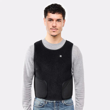 Warm active vest with eco-designed battery