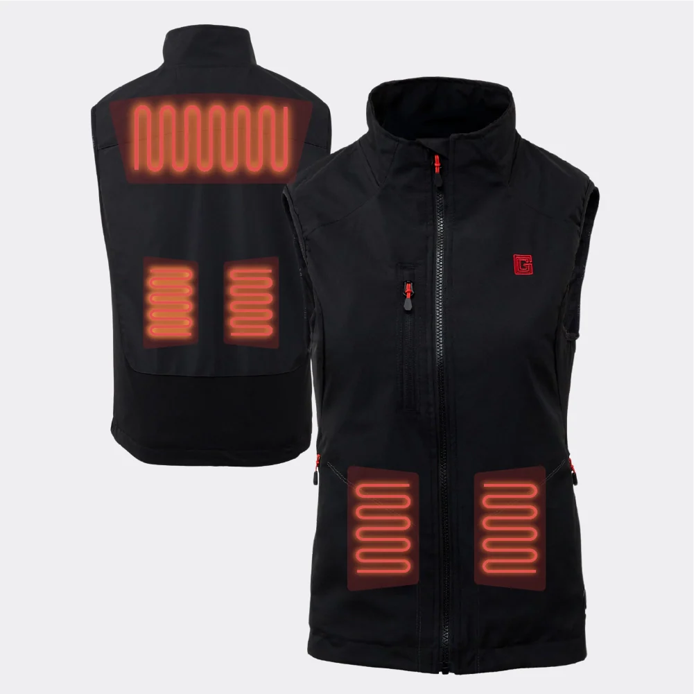 Women's sport heating vest with eco-designed battery